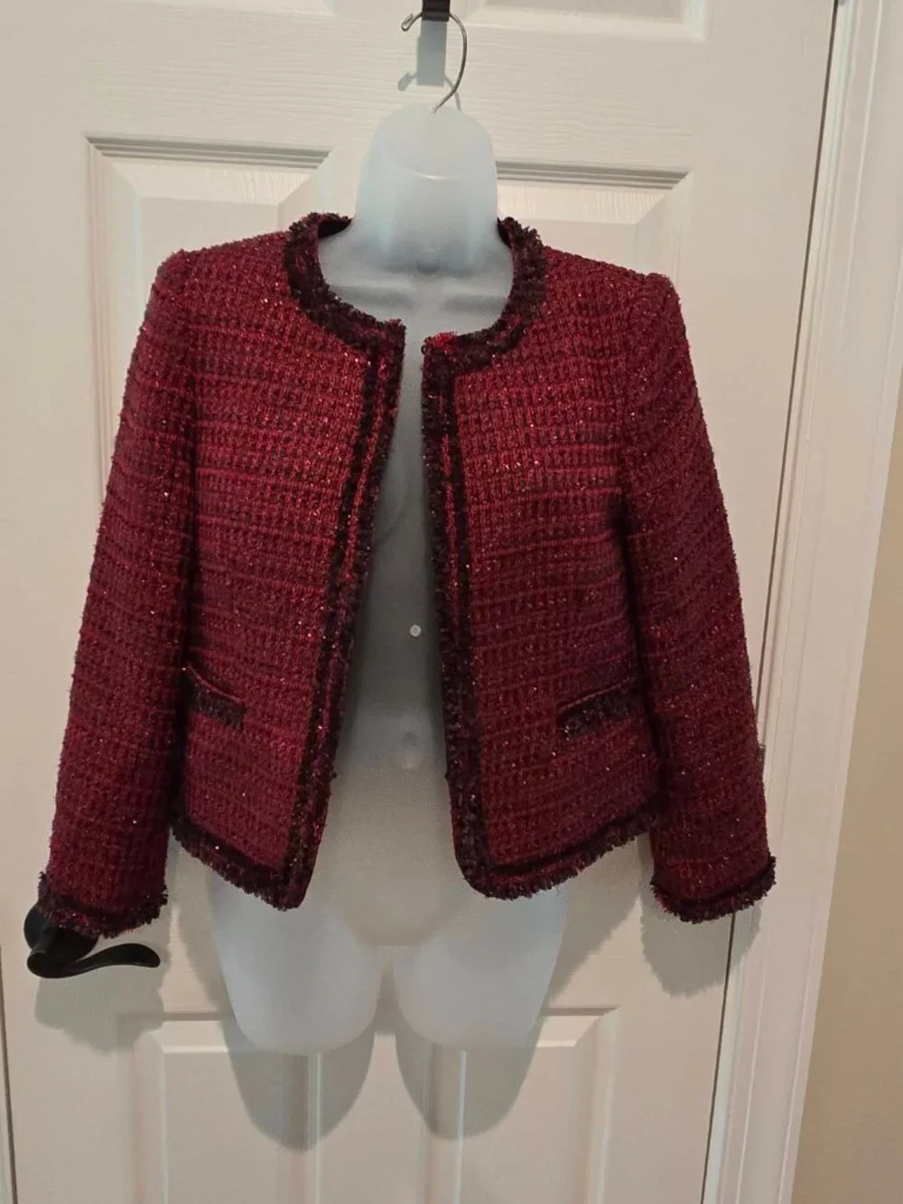 Alice + Olivia Kidman Metallic Red Tweed Jacket Size Small